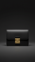 Matte Black Structured Crossbody Bag with Metallic Accent