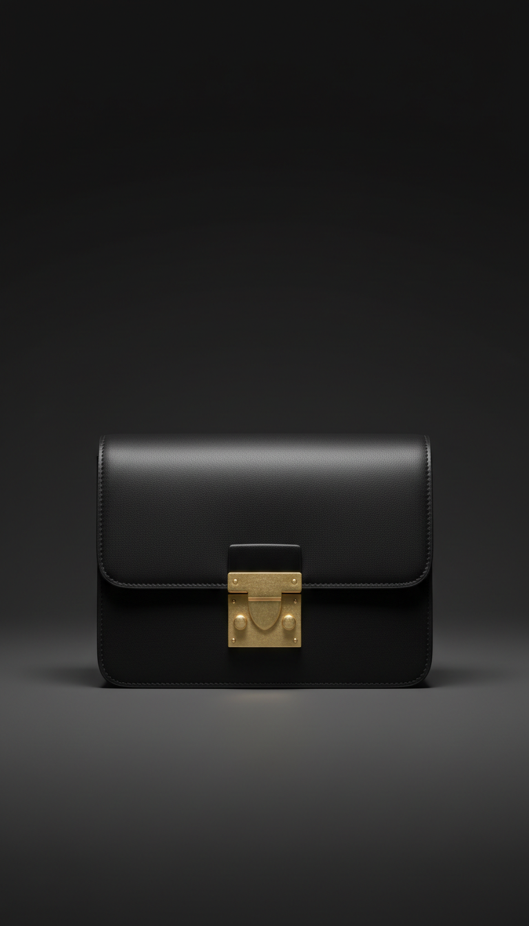 Matte Black Structured Crossbody Bag with Metallic Accent